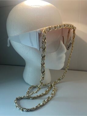 White Shield Sunglasses with Gold Chain - Fashion Women's Accessory